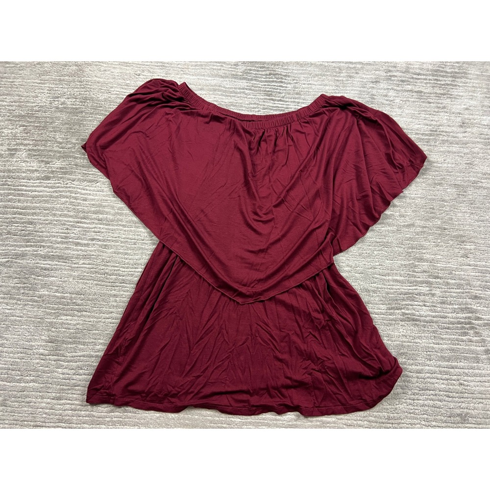 Soft Surroundings Top Womens L Burgundy Popover Off Shoulder 2AH26 Rayon Spandex